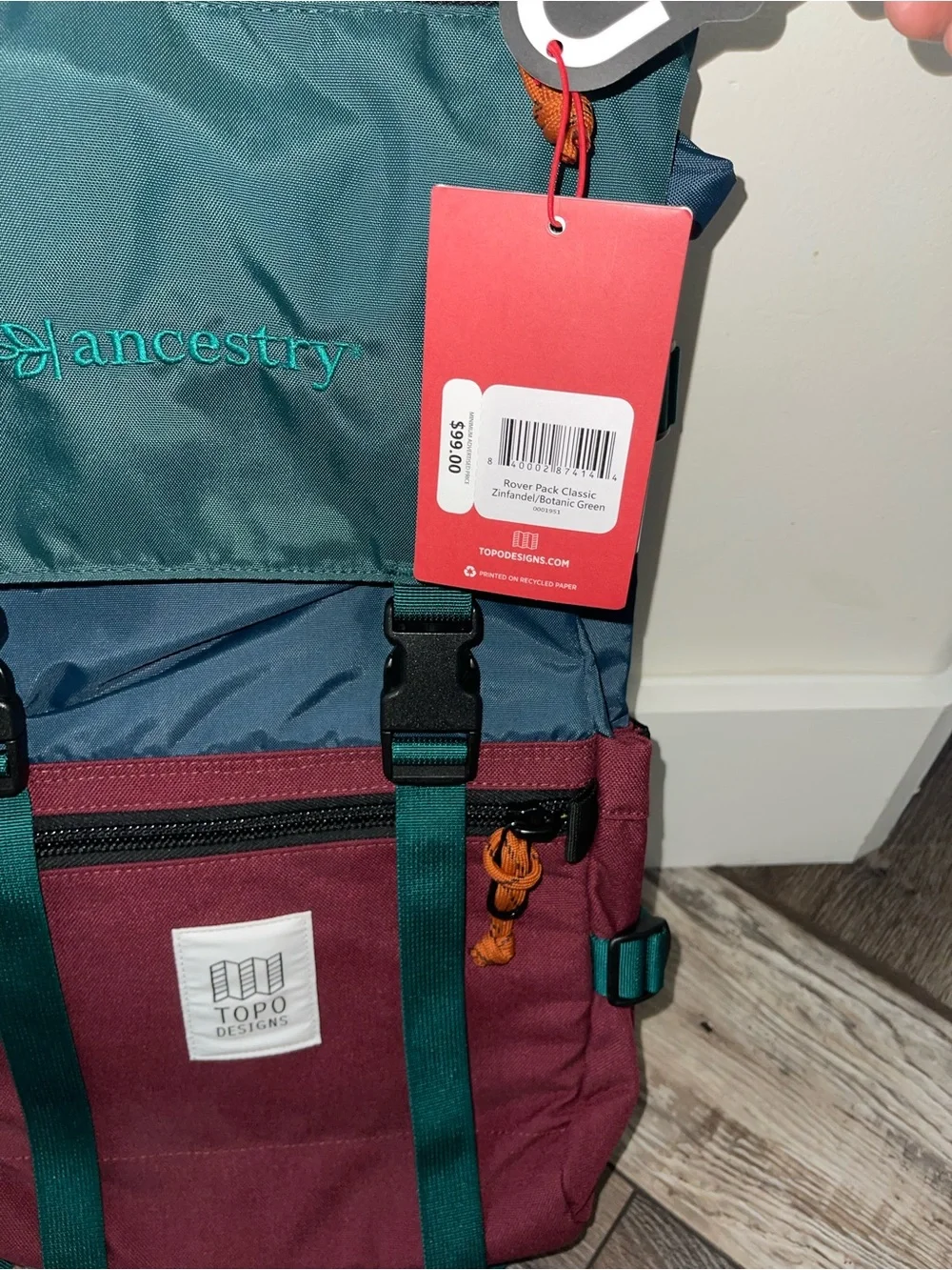 Topo Designs Rover Pack Classic Laptop Backpack Zinfandel/ Botanic Green Branded